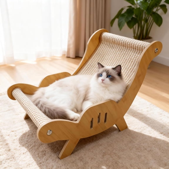 RUDLDA Cat Recliner Scraper Board, Cat Scratching Chair, Wooden Sisal Adjustable Cozy Non-Shedding Material for Cats