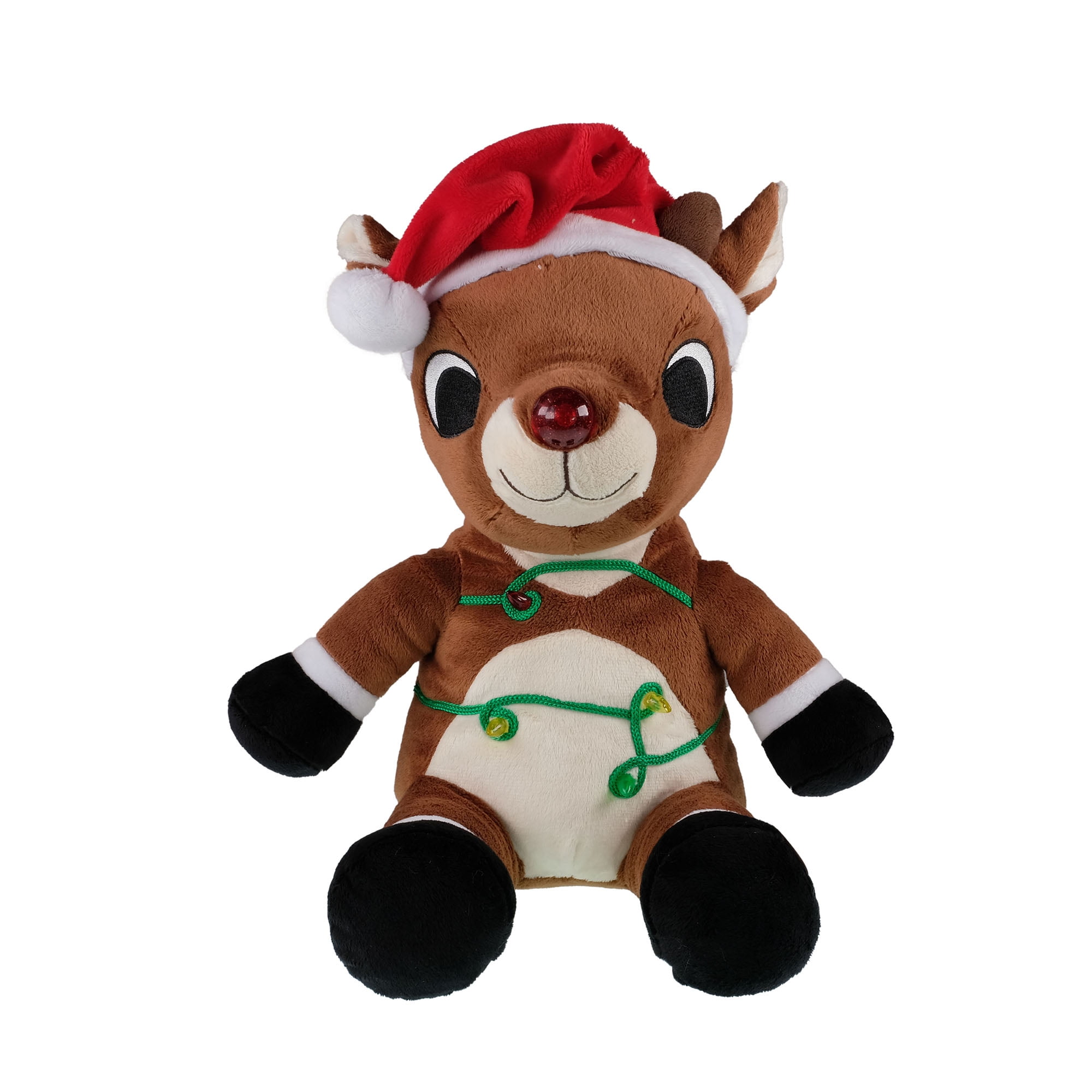 Rudolph the Rednosed Reindeer Light Up Plush with Red Santa Hat, 12 inches, by Ruz
