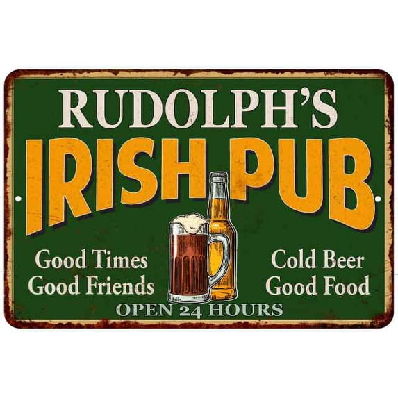 RUDOLPH'S Irish Pub Beer Metal Sign Bar Decor 8x12 208120013359