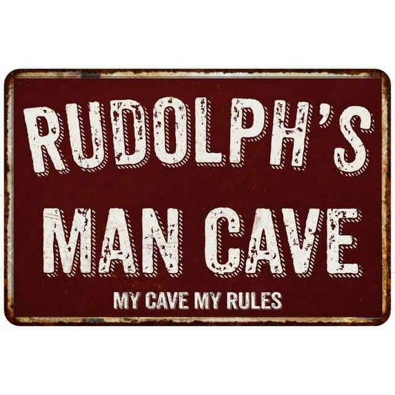 RUDOLPH'S Man Cave Red Grunge Gift Sign Metal 12x18 Decor 208120003435