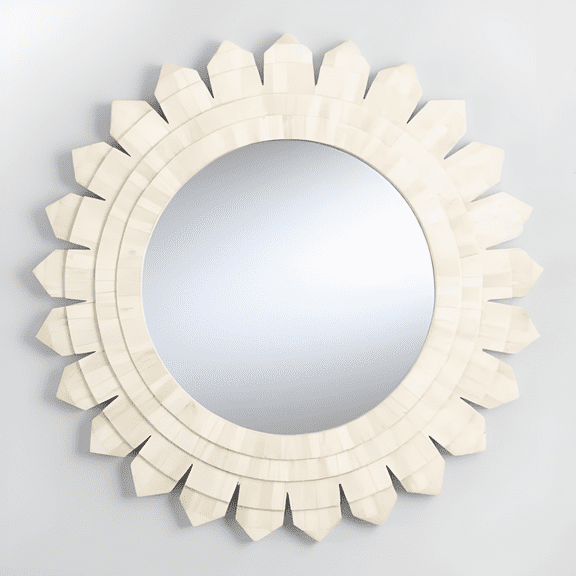 RUDRAKSHA CORPORATION Bone Inlay Mirror Frame, Ivory Sunburst Design, Monochrome Wall Mirror for Contemporary, Boho, or Coastal Décor