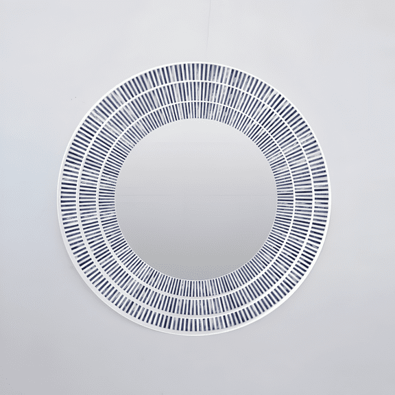 RUDRAKSHA CORPORATION Bone Inlay Round Mirror – Blue & White Striped Frame, Modern Coastal Wall Decor