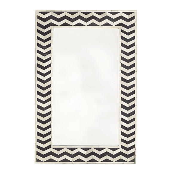 RUDRAKSHA CORPORATION Modern Chevron Bone Inlay Rectangle Mirror Frame, Black & Ivory Zig-Zag Pattern, Polished Geometric Wall Accent for Home