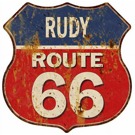 RUDY Route 66 Sign Shield Metal Gift Man Cave Red 211110005110