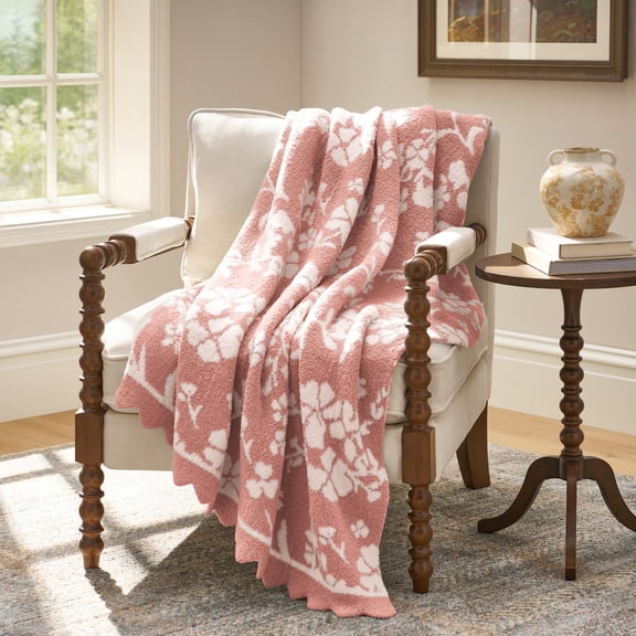 The Pioneer Woman Floral Cozy Knit Oversized Couch Throw Blanket, Pink, 50 x 72 in