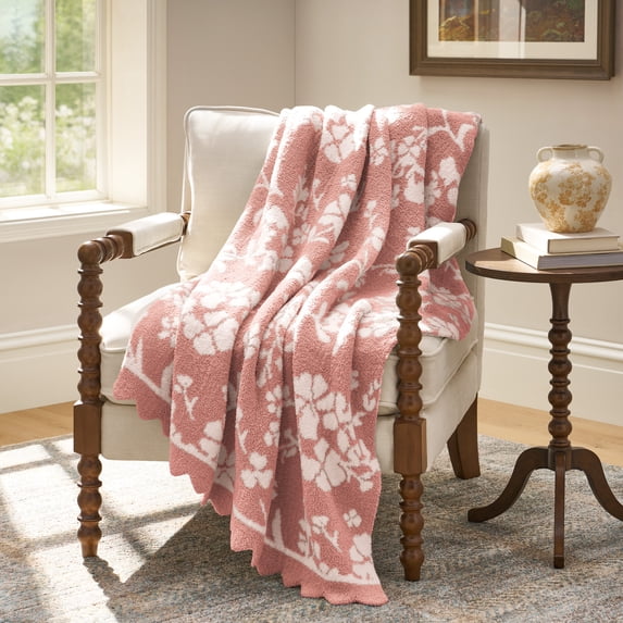 The Pioneer Woman Floral Cozy Knit Throw Blanket, Pink, 50 x 72 in