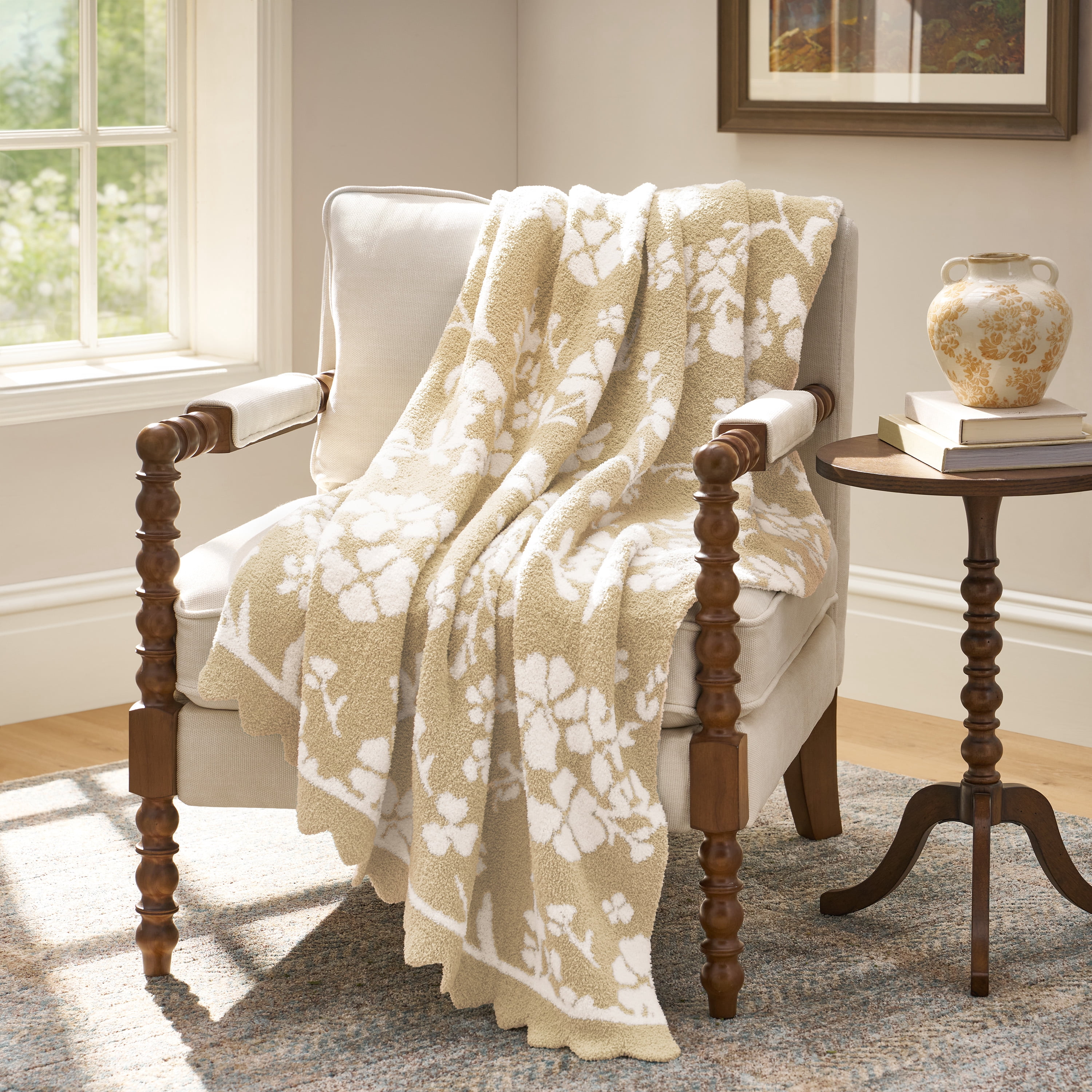 The Pioneer Woman Ruffle Knit Oversized Couch Throw Blanket, Beige, 50 ...