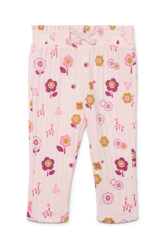 Baby Girls Ruffle Waist Print Ribbed Leggings, Sizes 0M-24M