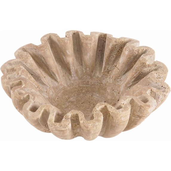 Radicaln Marble Bowl Handcrafted 6 inches Key Bowl, Travertine Small Scallop Catchall for Entry Table, Jewelry Holder, Stone Decorative Ruffle Bowl for Home Décor