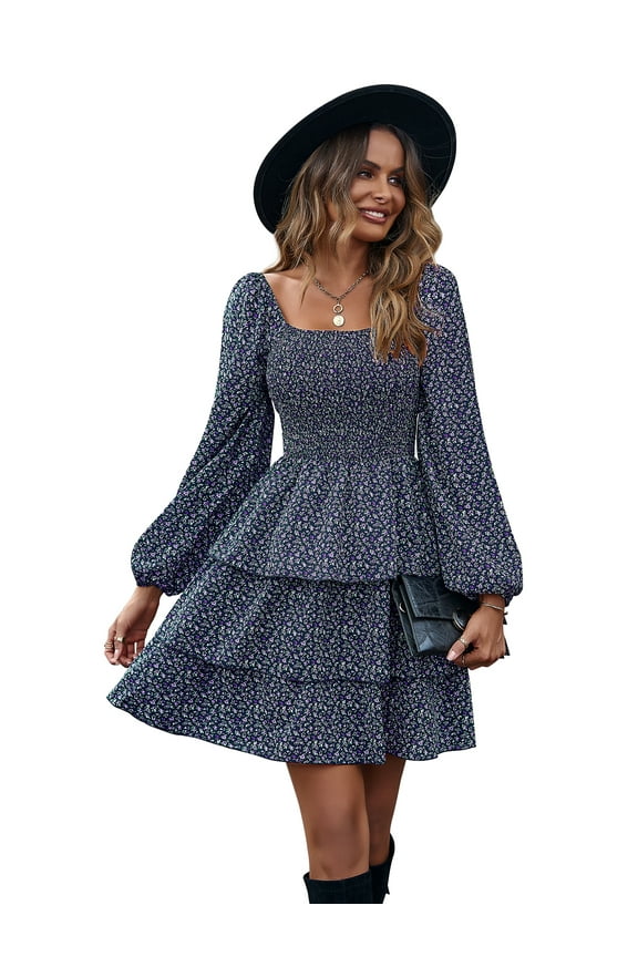 Women's Long Sleeve Ruffle Mini Dress, Sizes S-XXL
