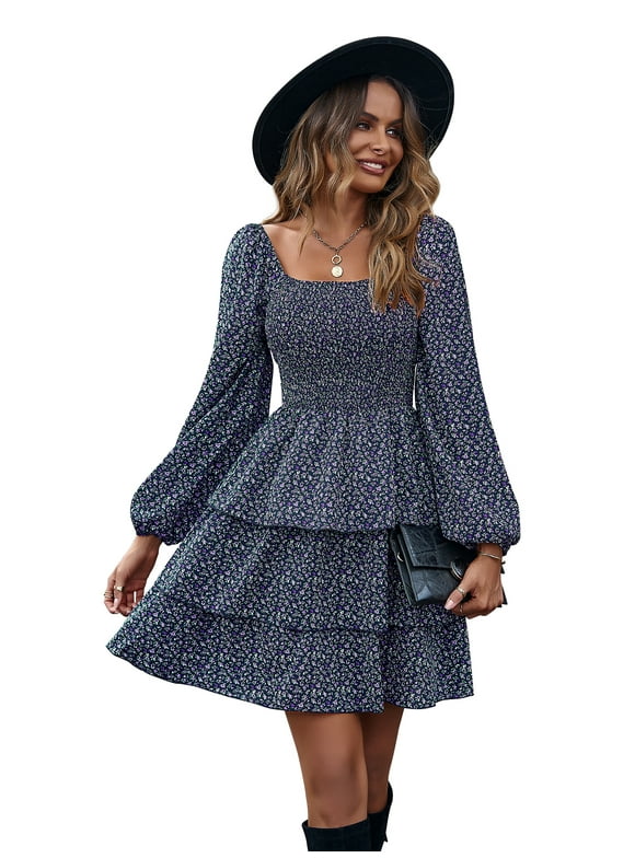 Women's Long Sleeve Ruffle Mini Dress, Sizes S-XXL