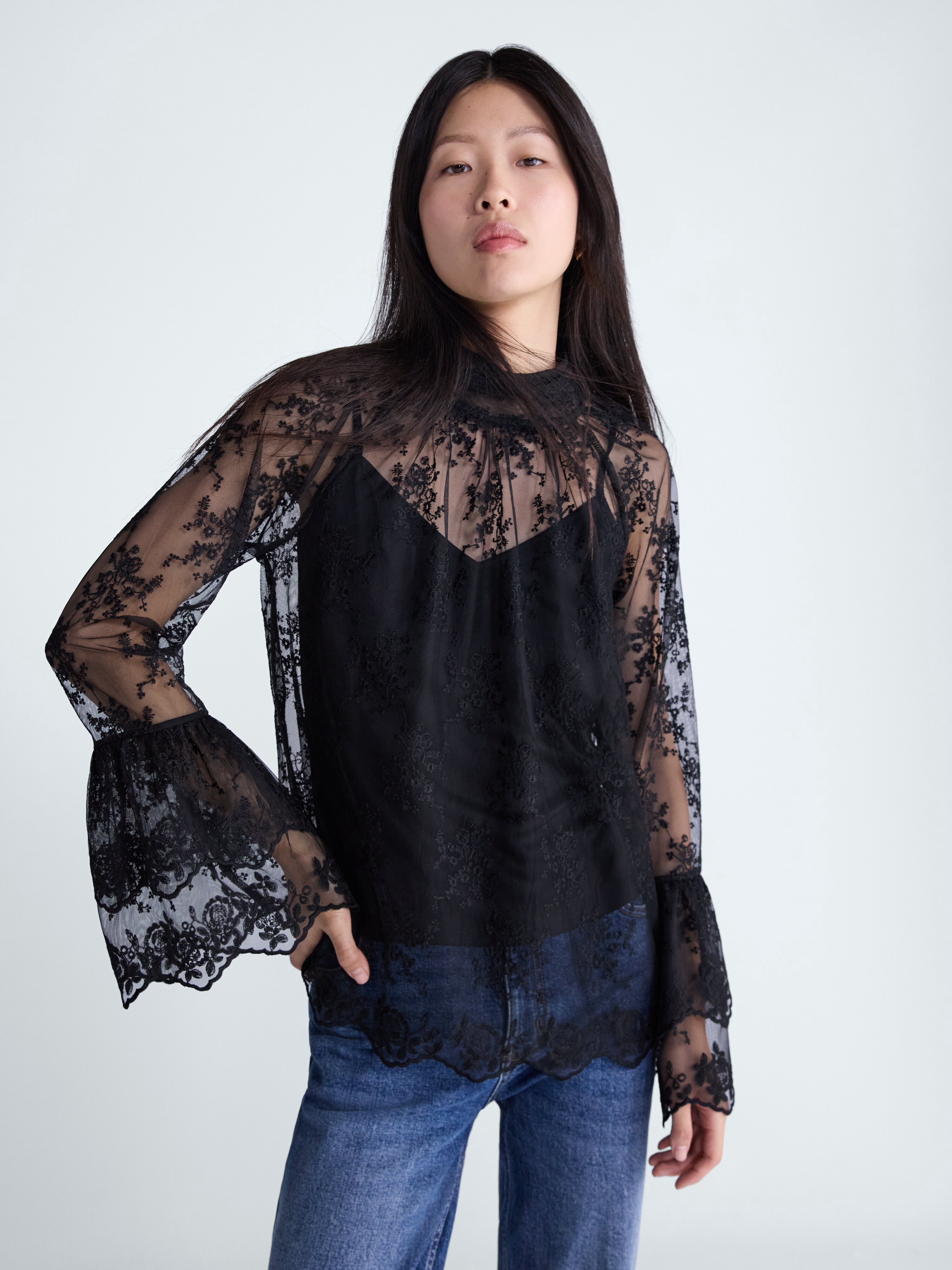 Scoop Women's Ruffle Lace Blouse, Sizes XS-XXL