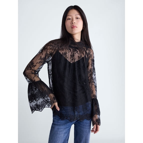 Scoop Women's Ruffle Lace Blouse, Sizes XS-XXL