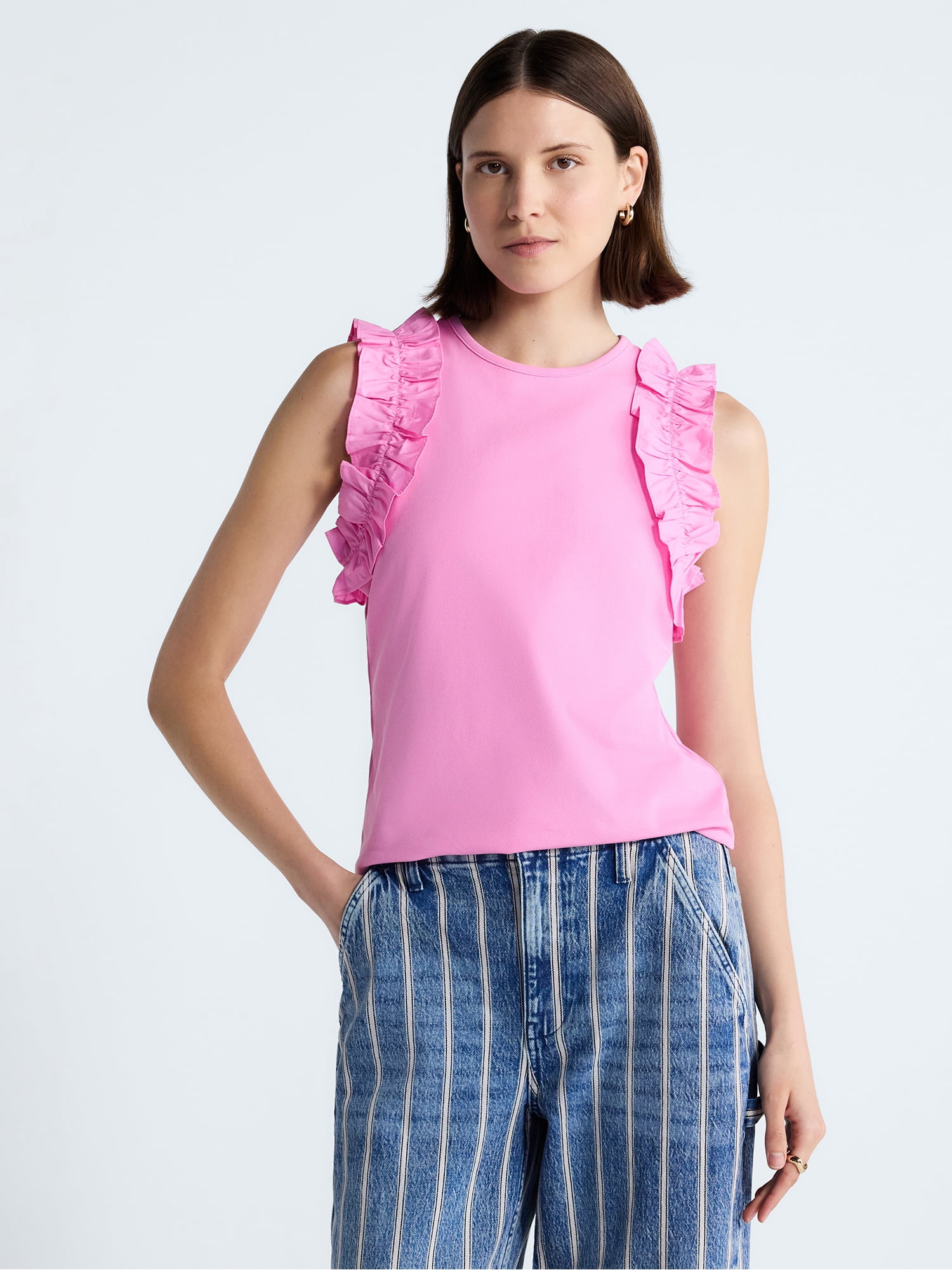 Free Assembly Women's and Women's Plus Ruffle Trim Mixy Tank Top, Sizes XS-4X