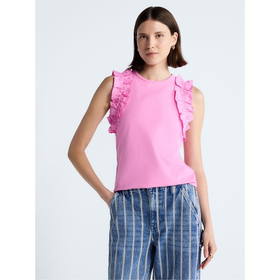 Free Assembly Women's and Women's Plus Ruffle Trim Mixy Tank Top, Sizes XS-4X