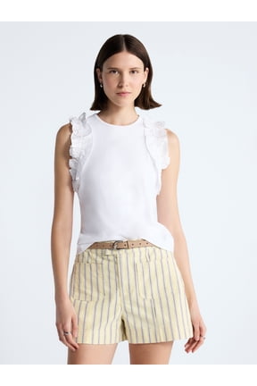 Women's and Women's Plus Ruffle Trim Mixy Tank Top, Sizes XS-4X