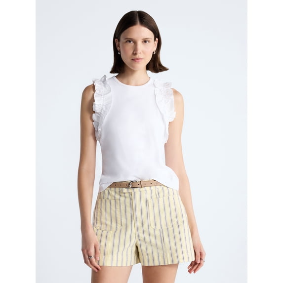 Free Assembly Women's and Women's Plus Ruffle Trim Mixy Tank Top, Sizes XS-4X
