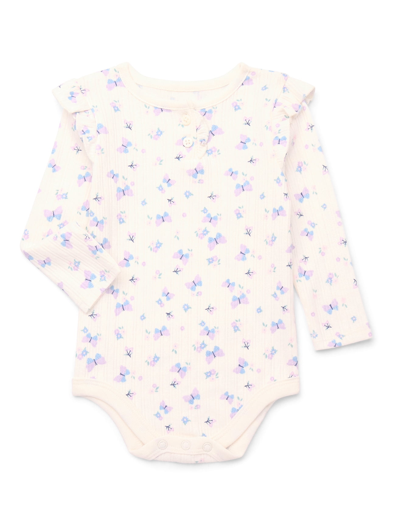 Garanimals Baby Girl Henley Printed Bodysuit with Long Sleeves, Sizes 0-24 Months