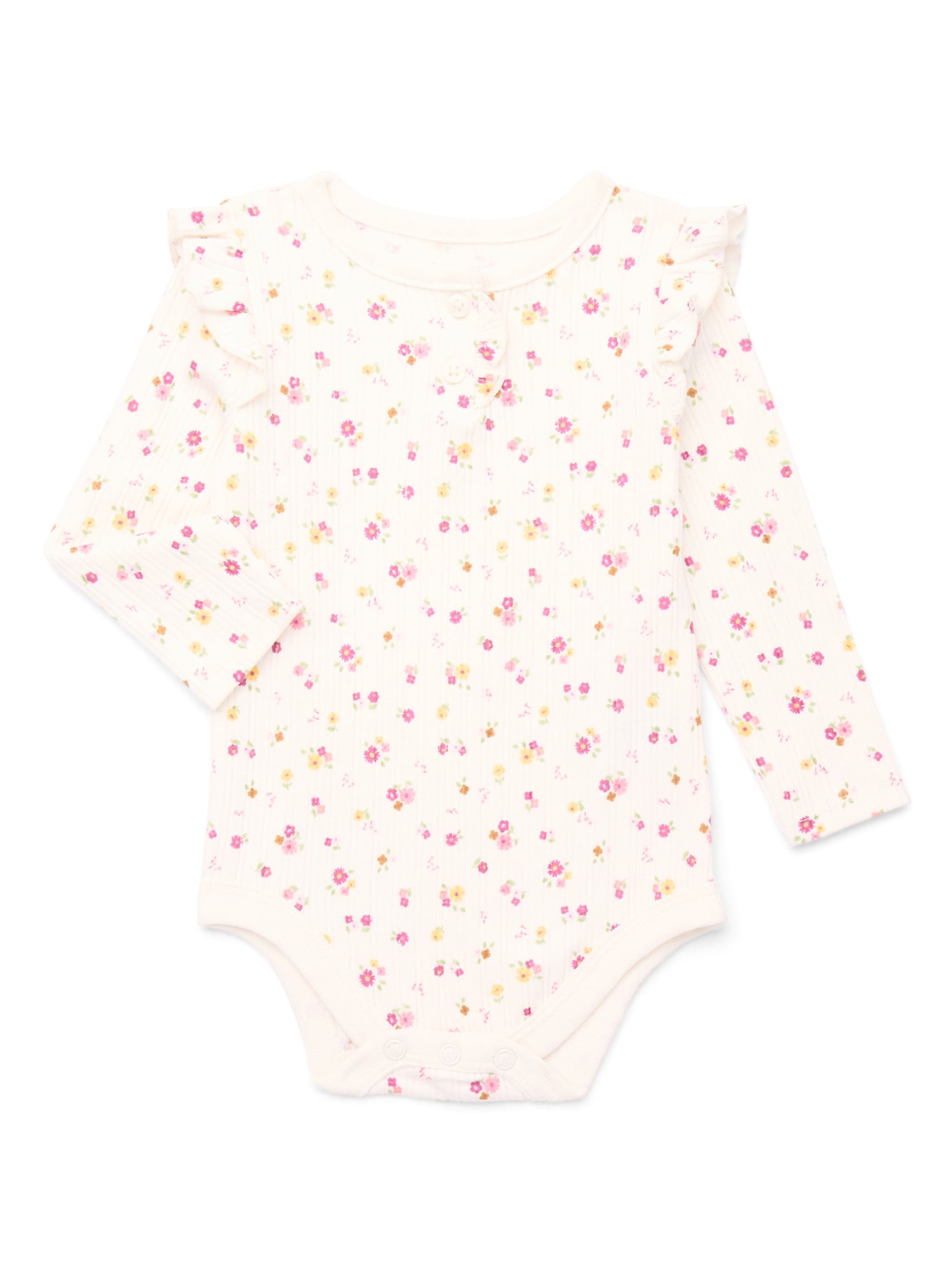 Garanimals Baby Girl Henley Printed Bodysuit with Long Sleeves, Sizes 0-24 Months