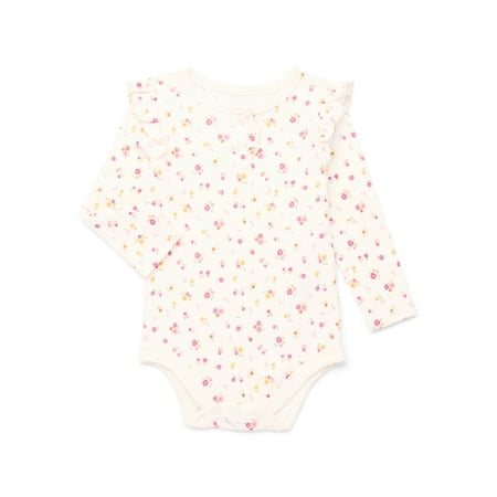 Garanimals Baby Girl Henley Printed Bodysuit with Long Sleeves, Sizes 0-24 Months