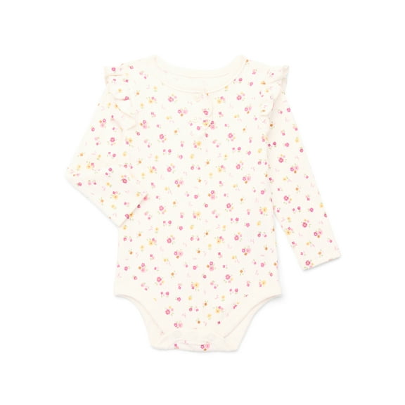 Garanimals Baby Girl Henley Printed Bodysuit with Long Sleeves, Sizes 0-24 Months