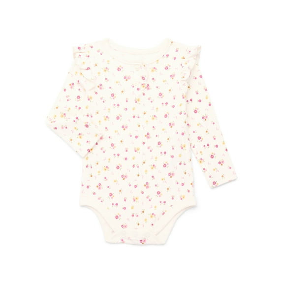 Garanimals Baby Girl Henley Printed Bodysuit with Long Sleeves, Sizes 0-24 Months