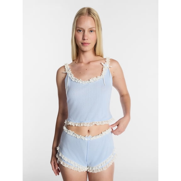 Kacey Lee Women's Pointelle Ruffle Sleep Set, 2-Piece, Sizes XS-XXL