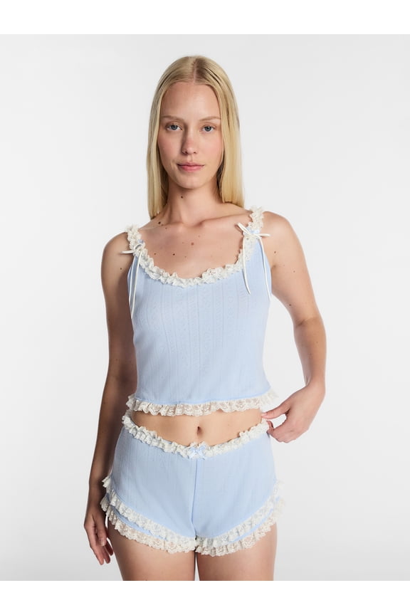 Women's Pointelle Ruffle Sleep Set, 2-Piece, Sizes XS-XXL
