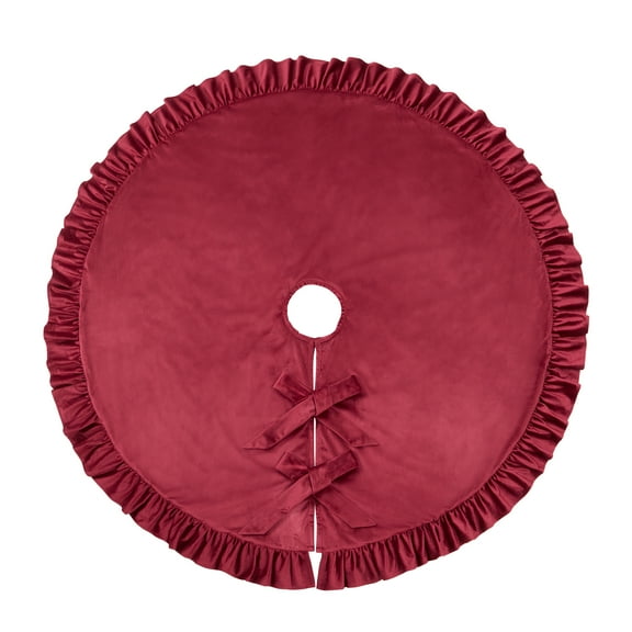 Red Ruffle Velvet Christmas Tree Skirt, 52", by My Texas House