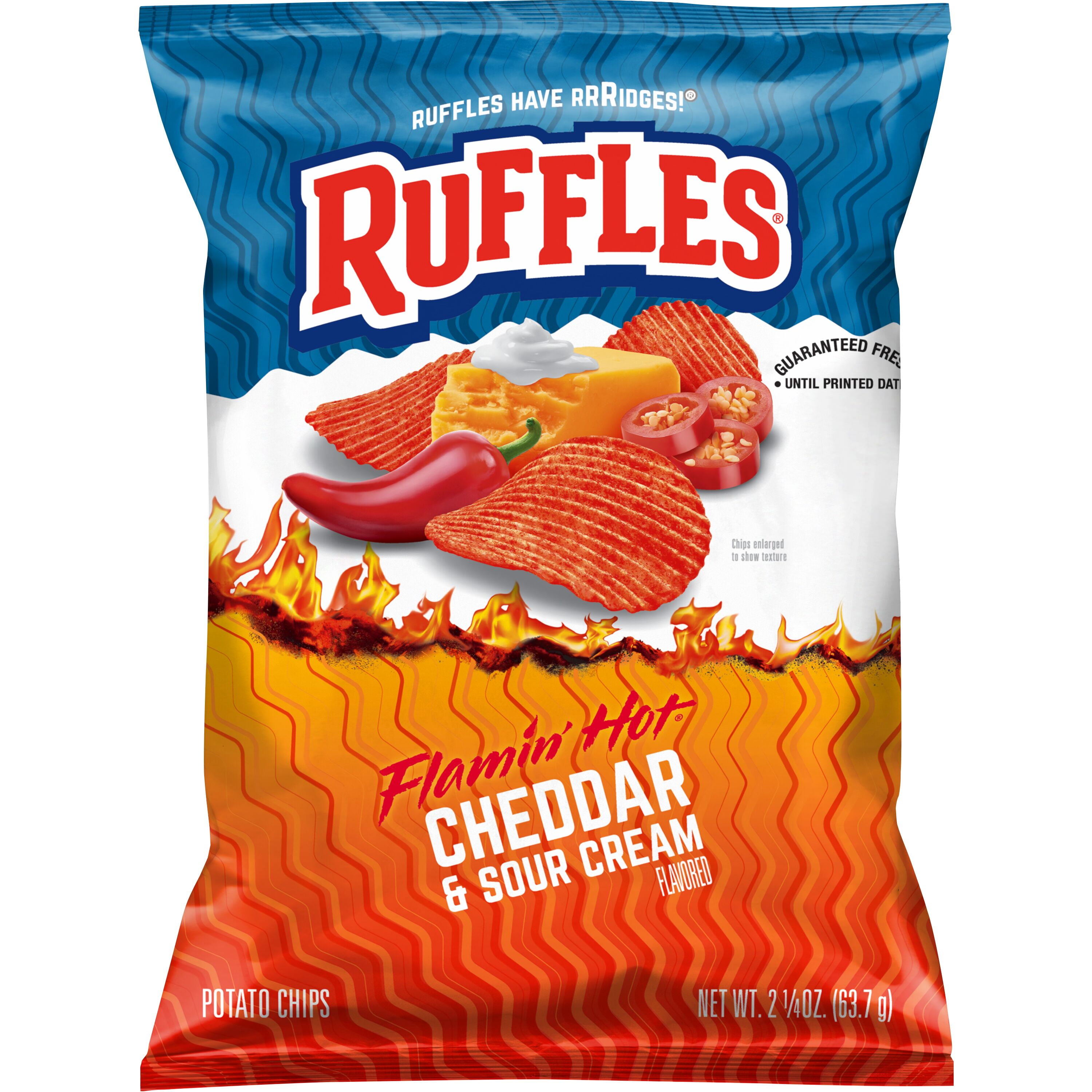 Ruffles Flamin' Hot Cheddar Sour Cream Potato Chips Bag, 2.25 oz