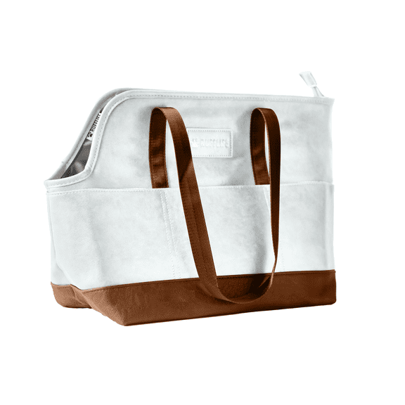 MilkToast RuffLife Vegan Leather Dog Carrier with Comfort Cushion and Storage Pockets, White
