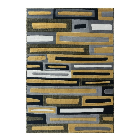 RUG AND DECOR Newport Collection Modern Abstract Design Area Rug D.Yellow Black Grey Living Room Bed Room Carpet Alfombras para Sala
