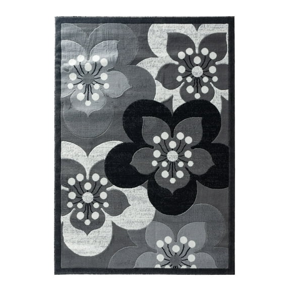 RUG AND DECOR Newport Collection Modern Abstract Floral Bloom Design Area Rug Black Grey Living Room Bed Room Carpet Alfombras para Sala