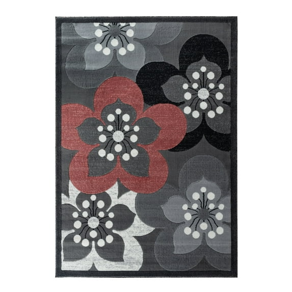 RUG AND DECOR Newport Collection Modern Abstract Floral Bloom Design Area Rug D. Rose Grey Living Room Bed Room Carpet Alfombras para Sala