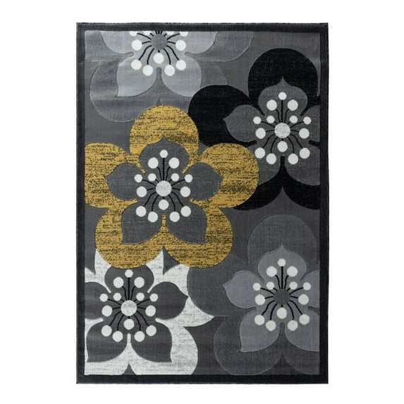 RUG AND DECOR Newport Collection Modern Abstract Floral Bloom Design Area Rug D.Yellow Grey Living Room Bed Room Carpet Alfombras para Sala