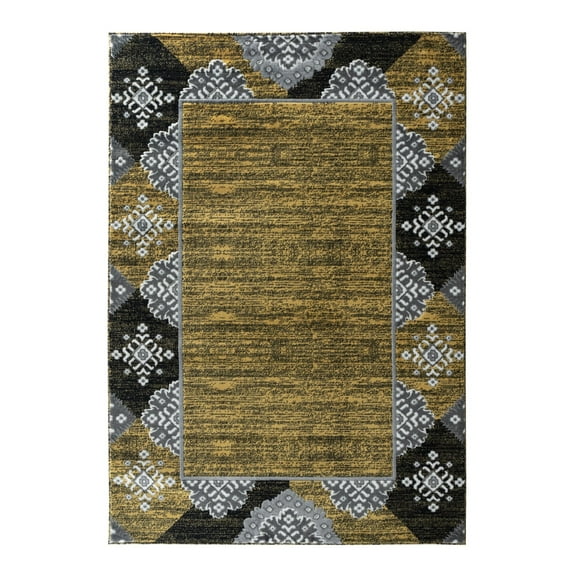 RUG AND DECOR Newport Collection Modern Abstract Geometric Design Area Rug D. Yellow Grey Living Room Bed Room Carpet Alfombras para Sala