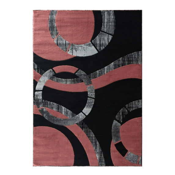 RUG AND DECOR Newport Collection Modern Abstract Geometric Design Area Rug D.rose Black Grey Living Room Bed Room Carpet Alfombras para Sala