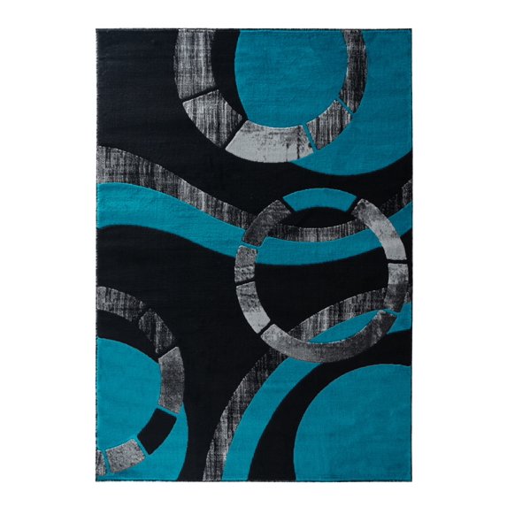 RUG AND DECOR Newport Collection Modern Abstract Geometric Design Area Rug Turquoise Black Grey Living Room Bed Room Carpet Alfombras para Sala
