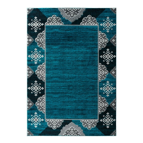 RUG AND DECOR Newport Collection Modern Abstract Geometric Design Area Rug Turquoise Grey Living Room Bed Room Carpet Alfombras para Sala