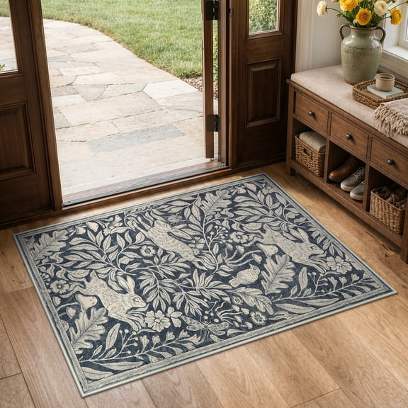 RUG ROBOT Bunny 2'x3' Entryway Rugs Whimsical Woodland Washable Small Area Rugs for Bedroom Soft Throw Rug for Bathroom Kitchen Nursery Non Slip Doormat, Dark Gray