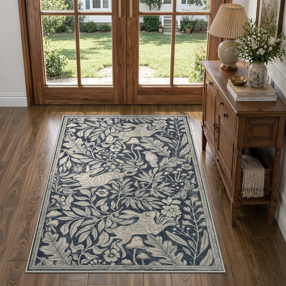RUG ROBOT Bunny 3'x5' Entryway Rugs Whimsical Woodland Washable Small Area Rugs for Bedroom Soft Throw Rug for Bathroom Kitchen Nursery Non Slip Doormat, Dark Gray