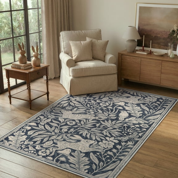 RUG ROBOT Bunny 3'x5' Entryway Rugs Whimsical Woodland Washable Small Area Rugs for Bedroom Soft Throw Rug for Bathroom Kitchen Nursery Non Slip Doormat, Dark Gray