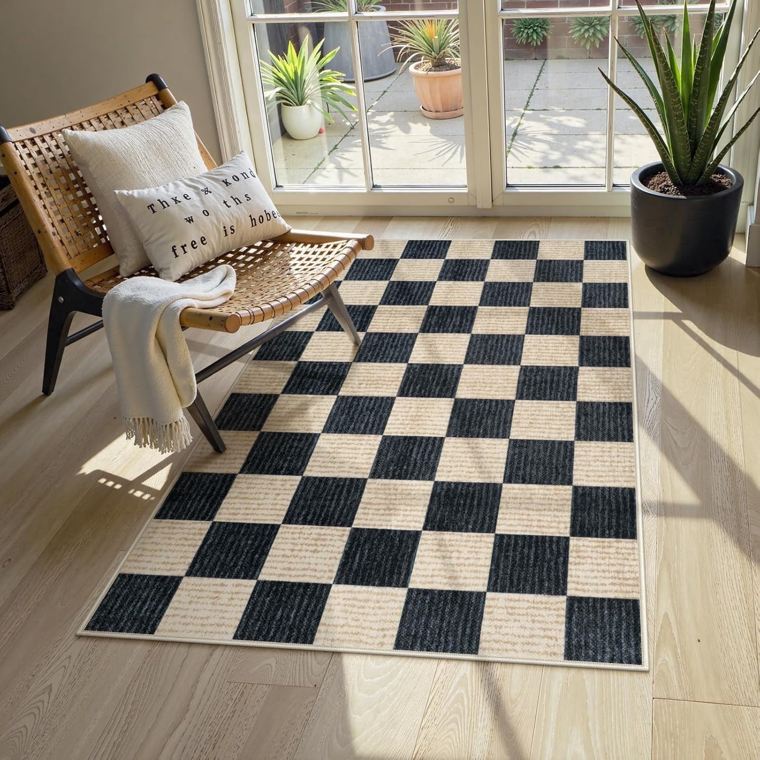 RUG ROBOT 3'x5' Indoor Entryway Rug, Washable Checkered Design ...