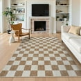 thumbnail image 1 of RUG ROBOT 6'x9' Area Rugs for Living Room, Washable Non-Slip Checkered Rugs for Bedroom, Dining Room, Soft Low-Pile Classic Farmhouse Geometric Indoor Large Accent Carpet, Brown, 1 of 10