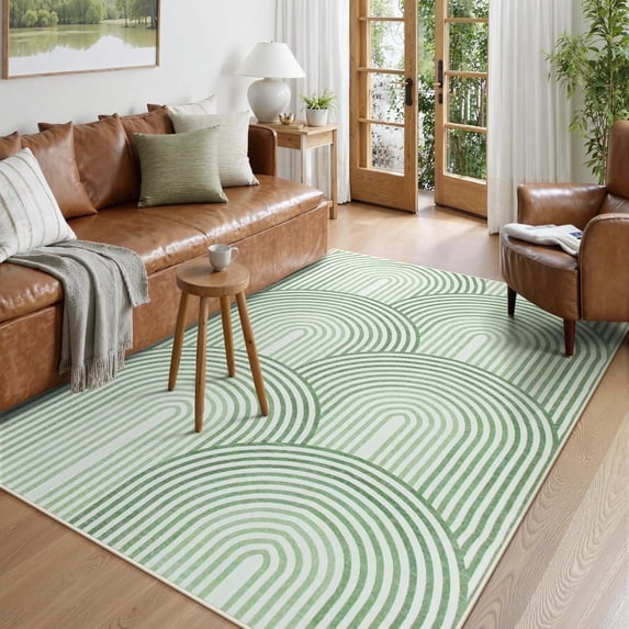 RUG ROBOT 4'x6' Abstract Washable Rugs, Non Slip Ultra-Thin Soft Area Rugs for Living Room, Bedroom, Dining Room, Boho Mid Century Modern Colored Indoor Rainbow Carpet, Green