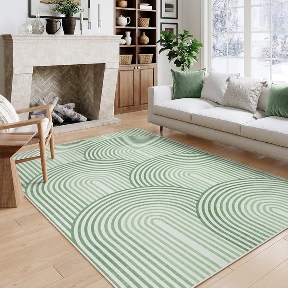 RUG ROBOT 5'x7' Abstract Area Rugs for Living Room, Non Slip Washable Rugs for Bedroom, Dining Room, Boho Mid Century Modern Colored Indoor Abstract Rainbow Carpet, Green