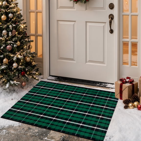 RUG ROBOT Buffalo Plaid Area Rug 2'x3', Washable Christmas Door Mat Indoor Outdoor Entrance Rug, Checkered Layering Rug for Kitchen Home Decor, Reversible Front Porch Rug, Green and Black