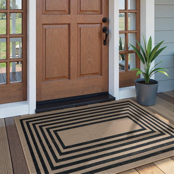 RUG ROBOT Modern Geometric 3'x5' Outdoor Patio Rug, Washable Easy Jute Indoor Outdoor Area Rugs for Entryway, Non Slip Farmhouse Throw Carpet for Living Room Bedroom Deck Porch