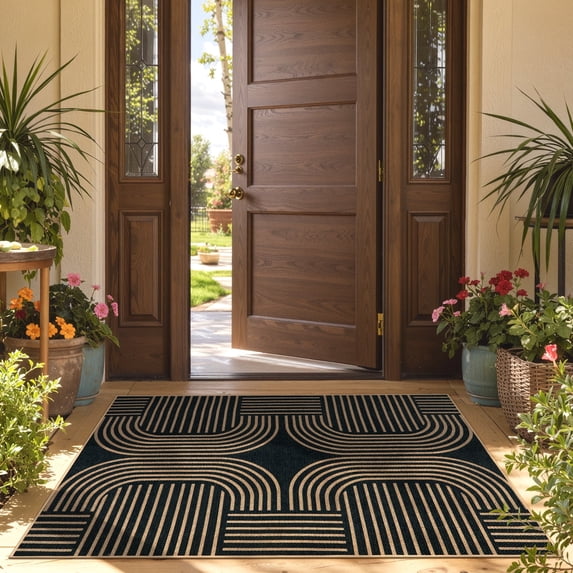 RUG ROBOT Modern Geometric 3'x5' Rugs for Living Room, Washable Easy Jute Indoor Outdoor Area Rugs for Entryway, Non Slip Farmhouse Throw Carpet for Home Office Bedroom Deck Porch