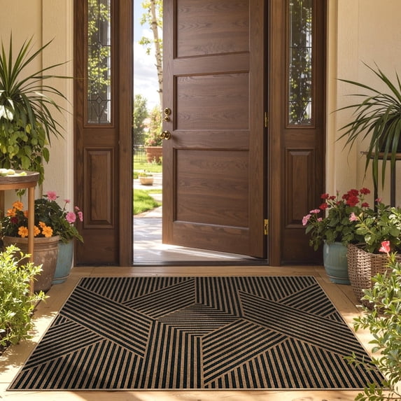 RUG ROBOT Modern Geometric 3'x5' Area Rugs, Washable Easy Jute Indoor Outdoor Rugs for Entryway, Non Slip Farmhouse Throw Carpet for Living Room Bedroom Deck Porch